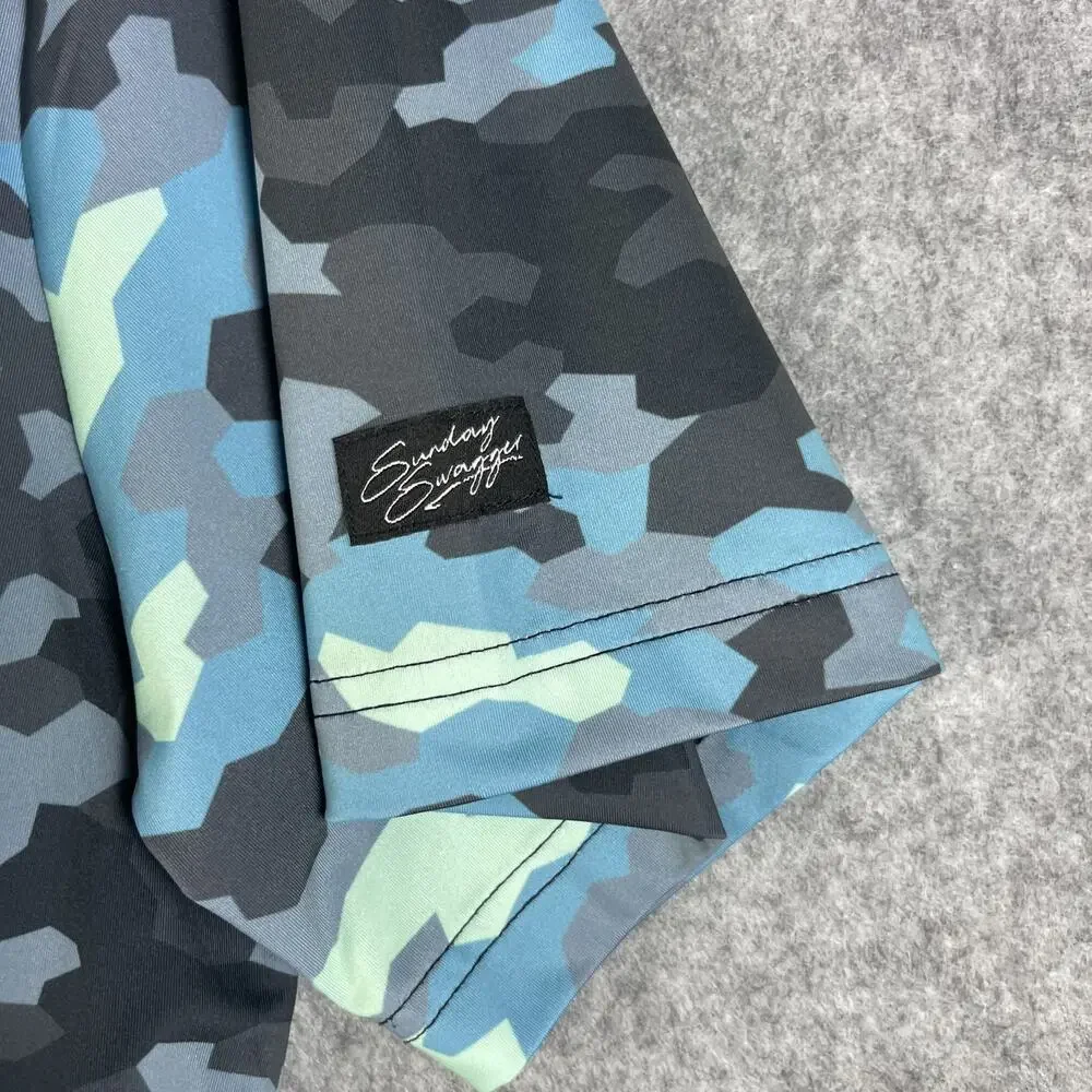 Sunday Swagger Golf Polo Shirt Mens XL Blue Camo Short Sleeve Performance - Picture 9 of 12